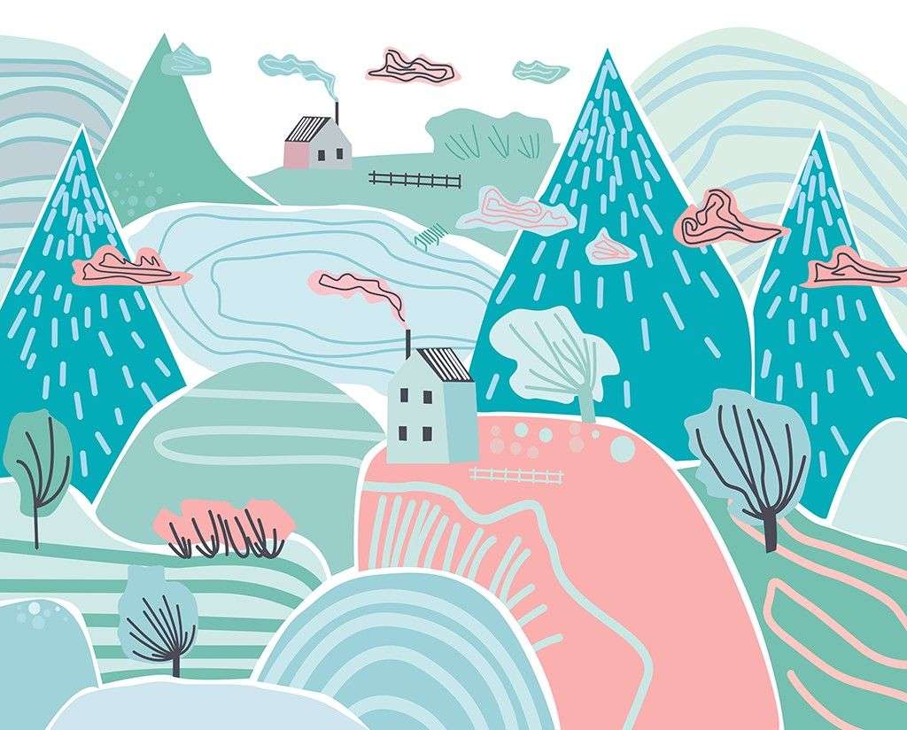 Фотообои в интерьере в детскую бирюзовые горы   12-1597 фото