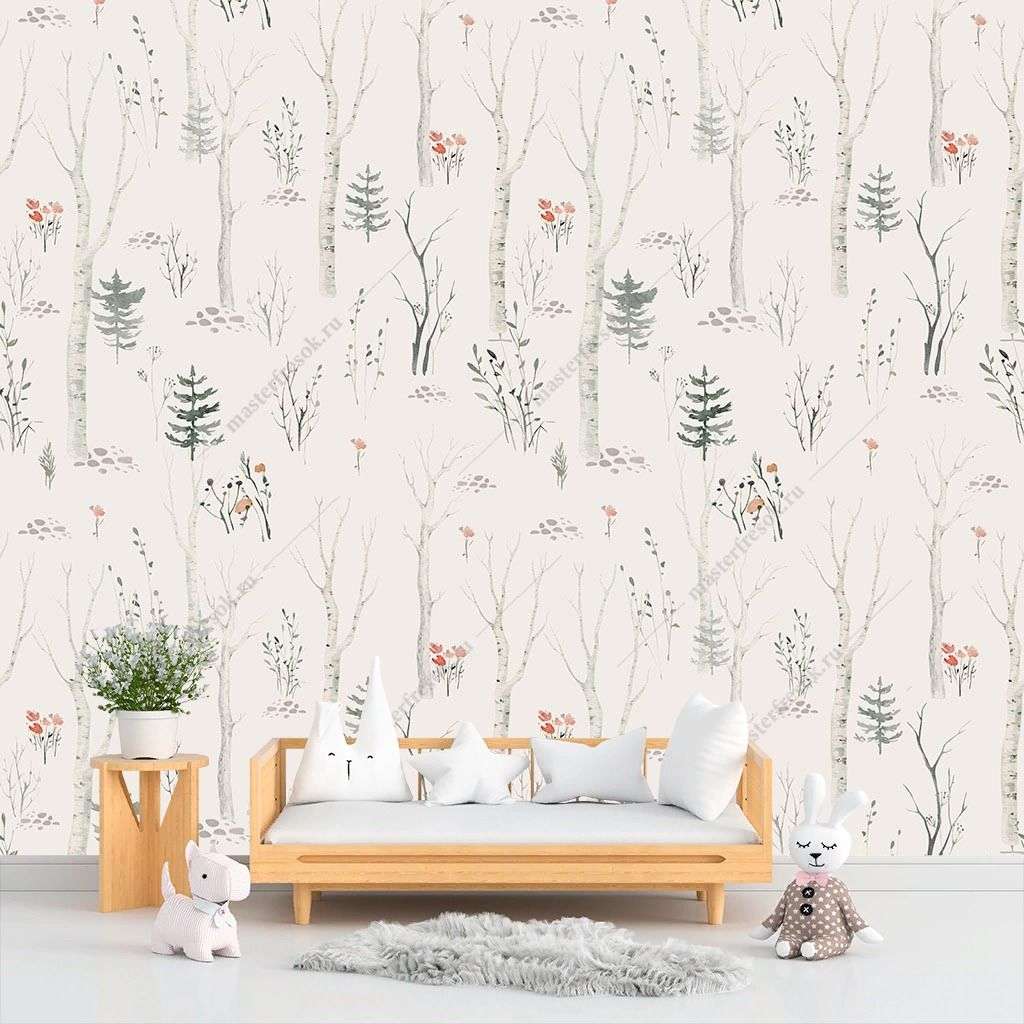 Фотообои в интерьере фоновый лес  14-222 фото