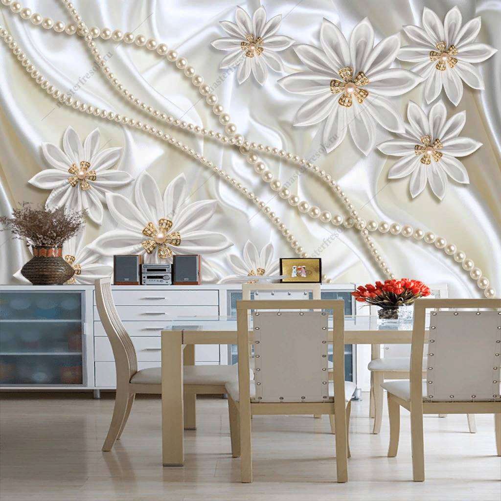 Фотообои в интерьере 3д белый жемчуг  10-857 фото