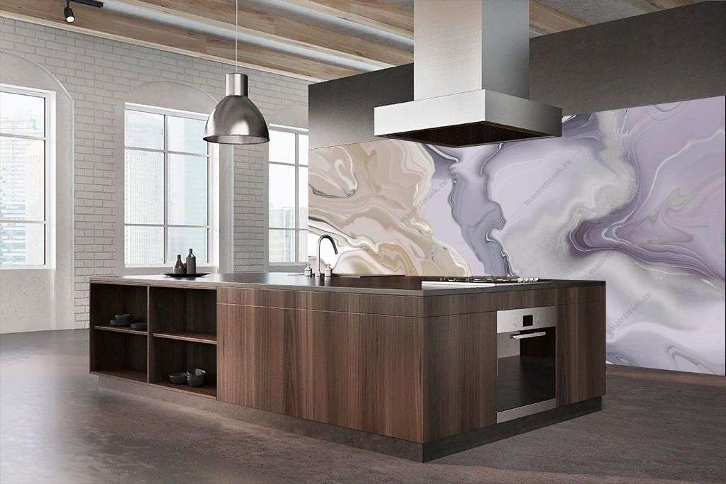 Фотообои в интерьере флюид арт фиолетовый с золотом  13-595 фото