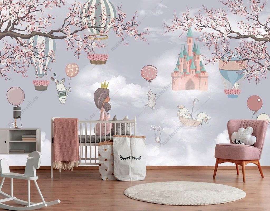 Фотообои в интерьере принцесса в облаках и замок  12-1490 фото