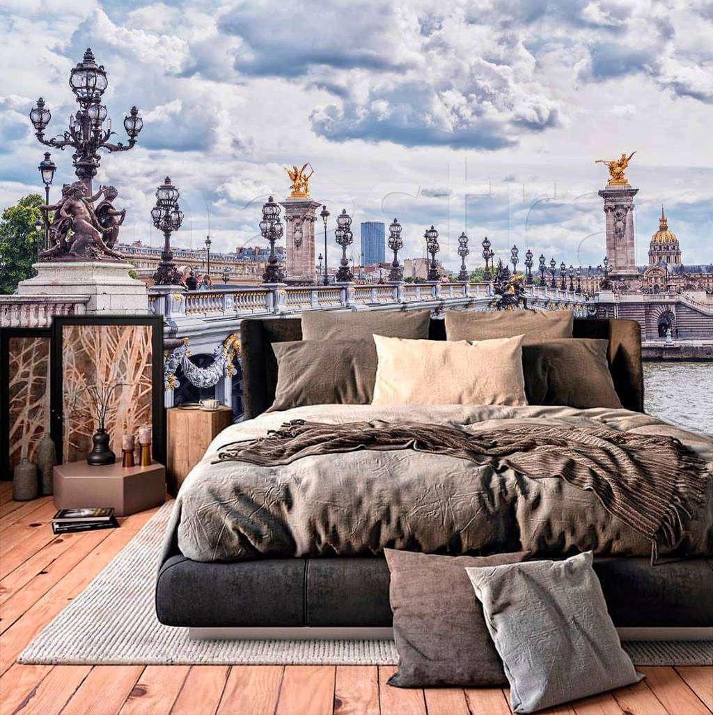 Фотообои в интерьере мост в париже и серое небо  9-769 фото