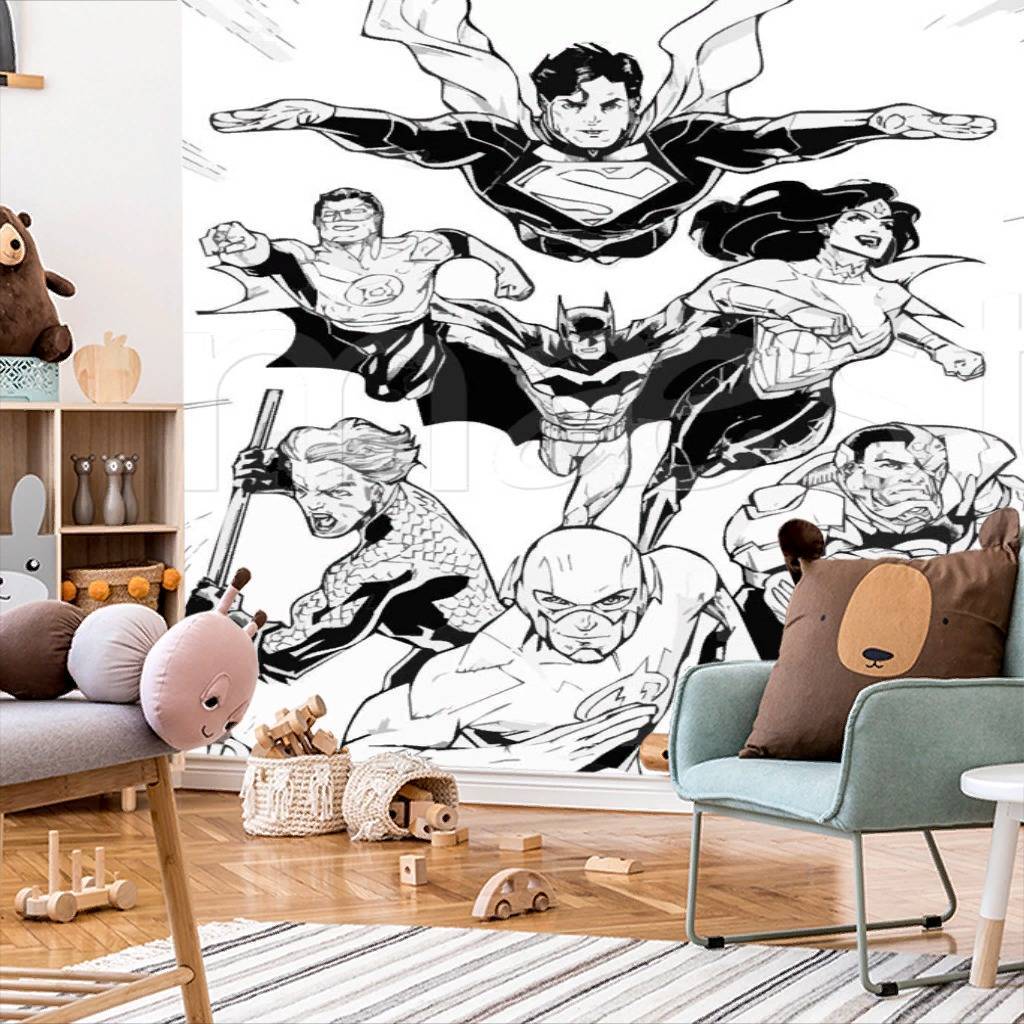 Фотообои Команда Марвел в черно-белом цвете  12-389