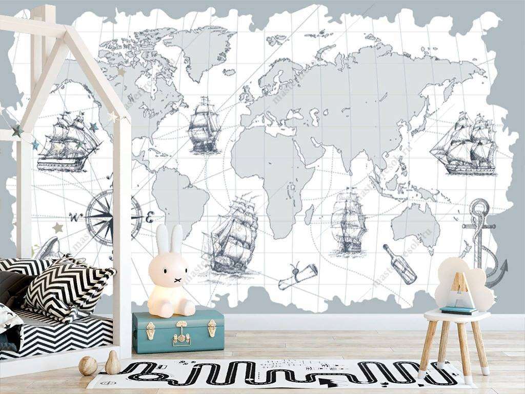 Фотообои в интерьере карта мира путешественника  12-1012 фото