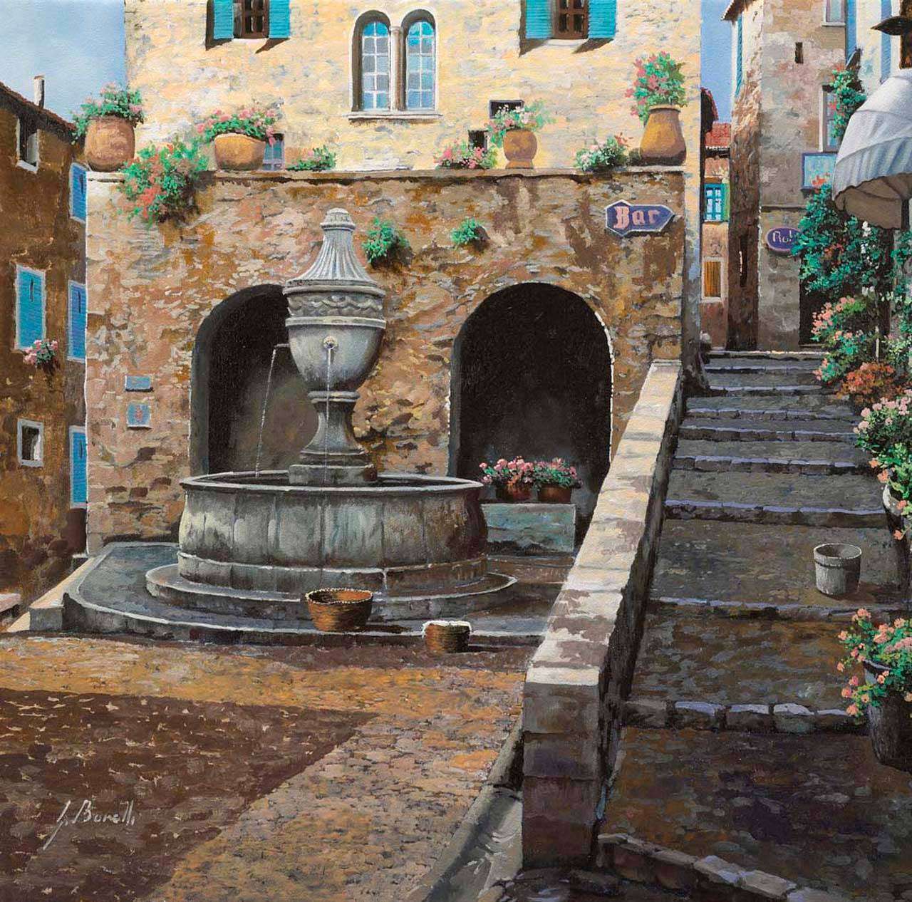 Фотообои в интерьере фонтан у дома  8-029 фото