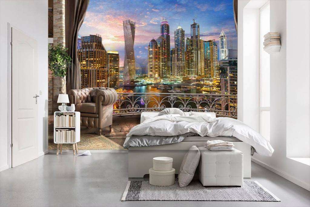 Фотообои Бесшовные обои на стену:  Окно с видом на мегаполис. Артикул: 6-119  