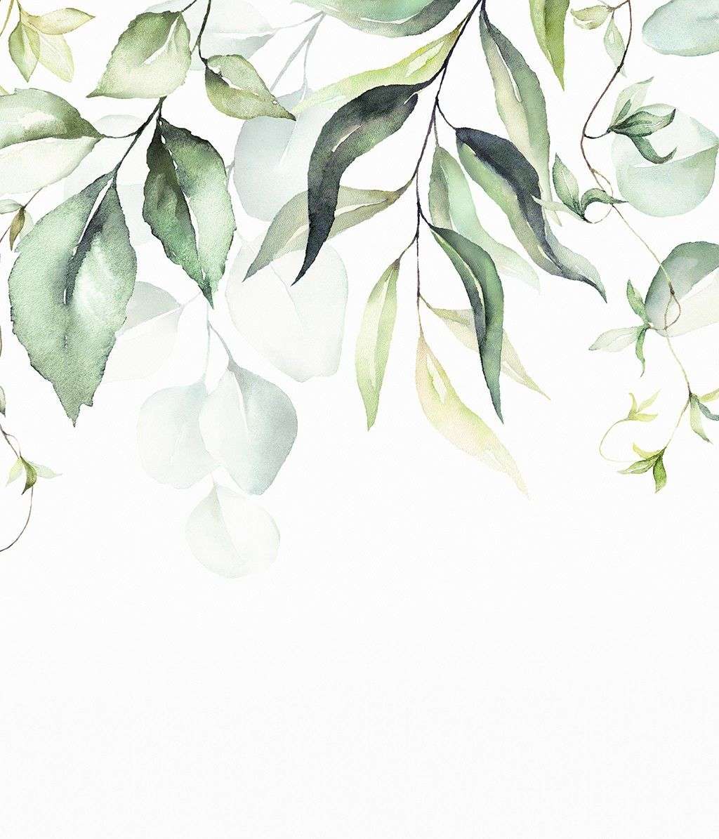 Фотообои в интерьере акварельные листья    9-1894 фото