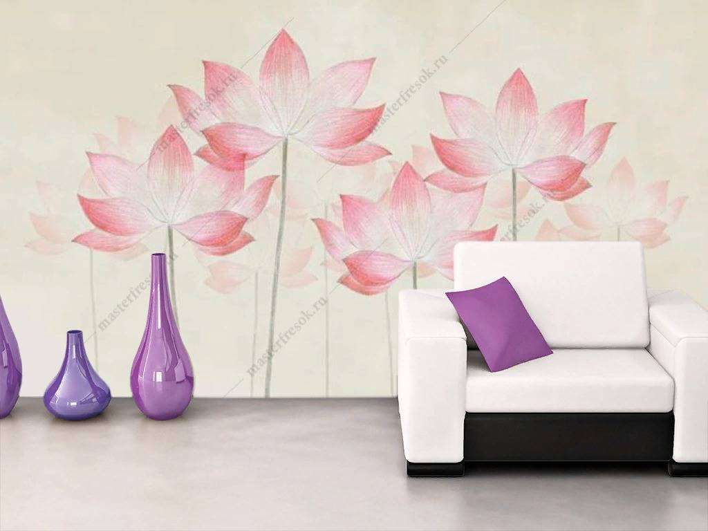 Фотообои в интерьере розовый цветок лотоса  15-966 фото