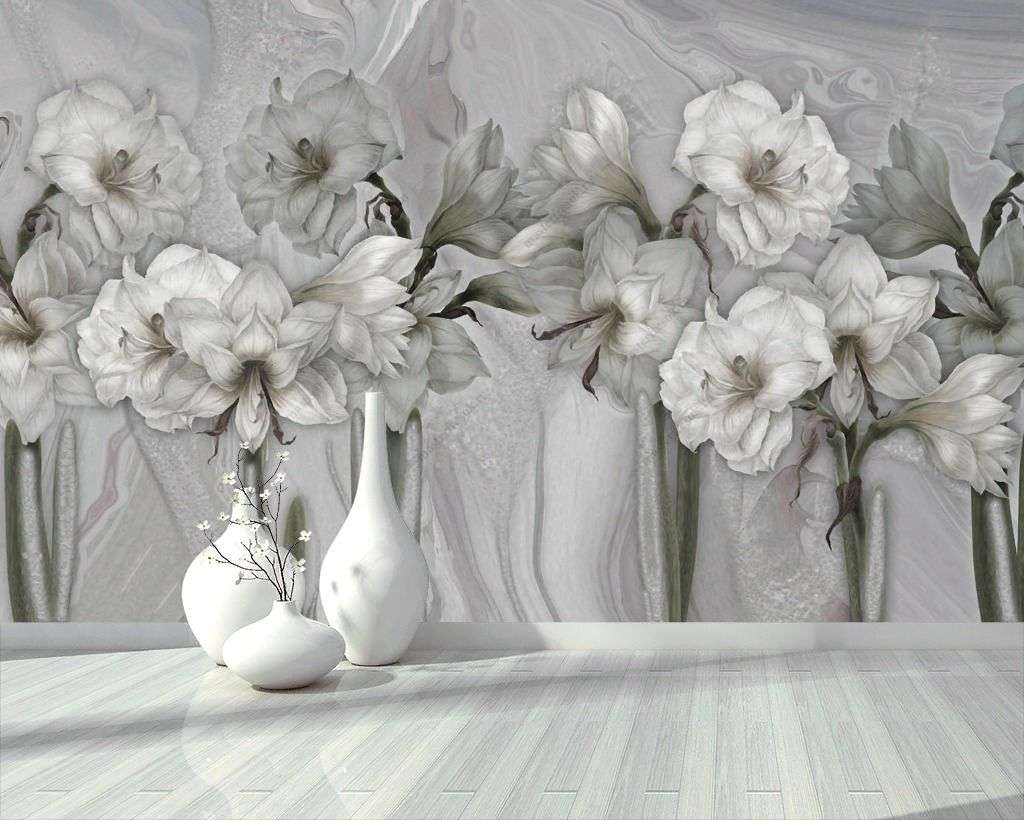Фотообои в интерьере винтажные серые цветы  13-341 фото