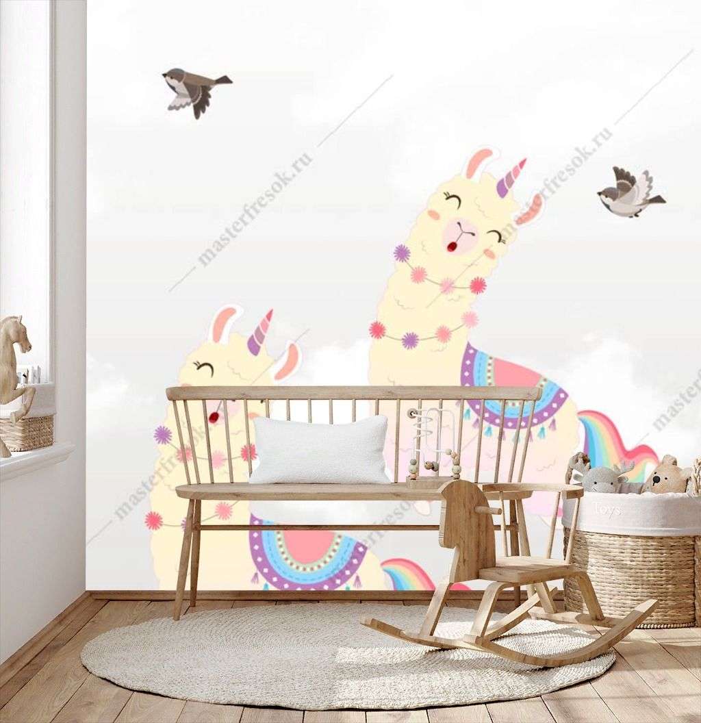 Фотообои в интерьере мультяшная альпака  14-265 фото