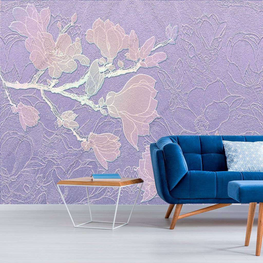 Фотообои в интерьере веточка магнолии на нежном фоне  9-1180 фото