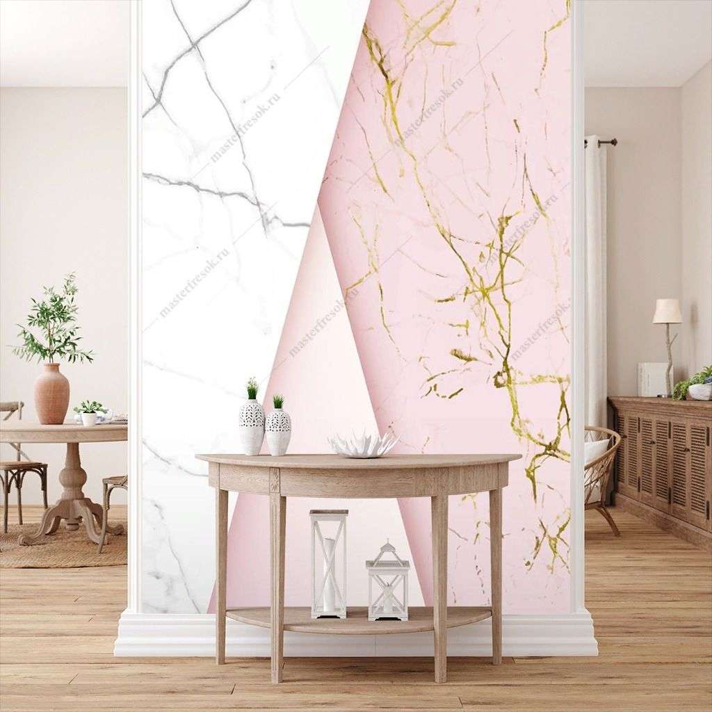 Фотообои в интерьере розовый мрамор  9-1504 фото