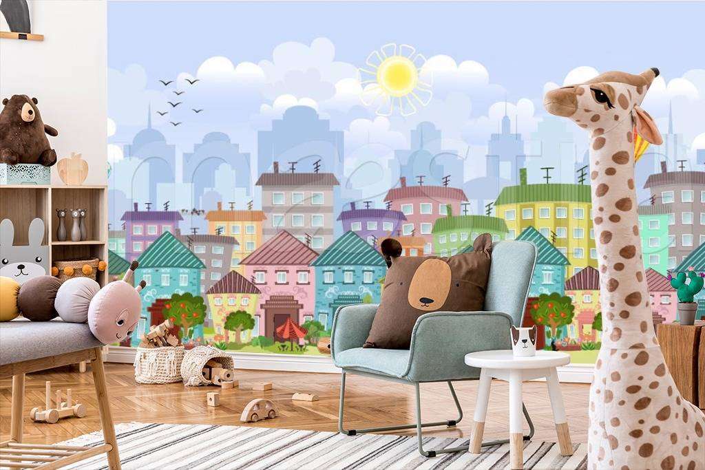 Фотообои в интерьере город на синем фоне  12-352 фото