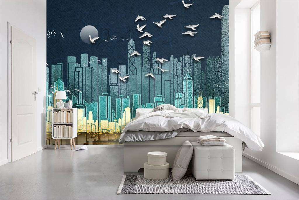 Фотообои в интерьере город темный графика  10-688 фото