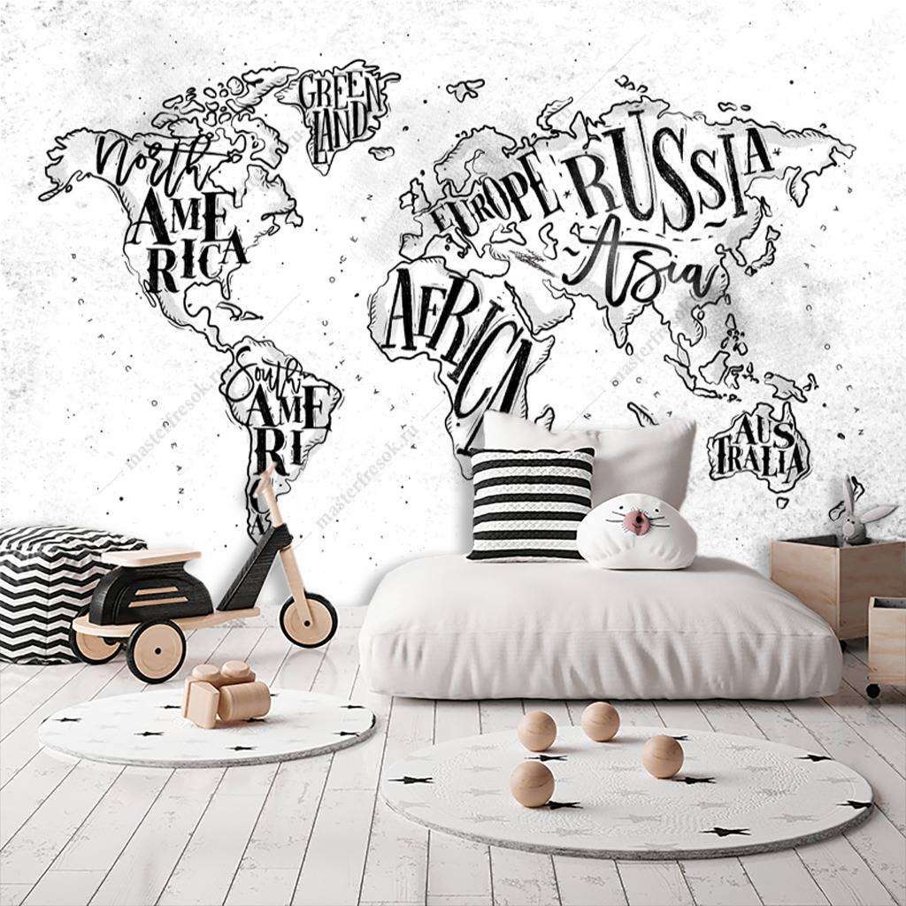 Фотообои в интерьере стильная карта мира  12-993 фото
