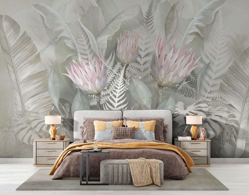 Фотообои в интерьере бутоны протеи  13-492 фото