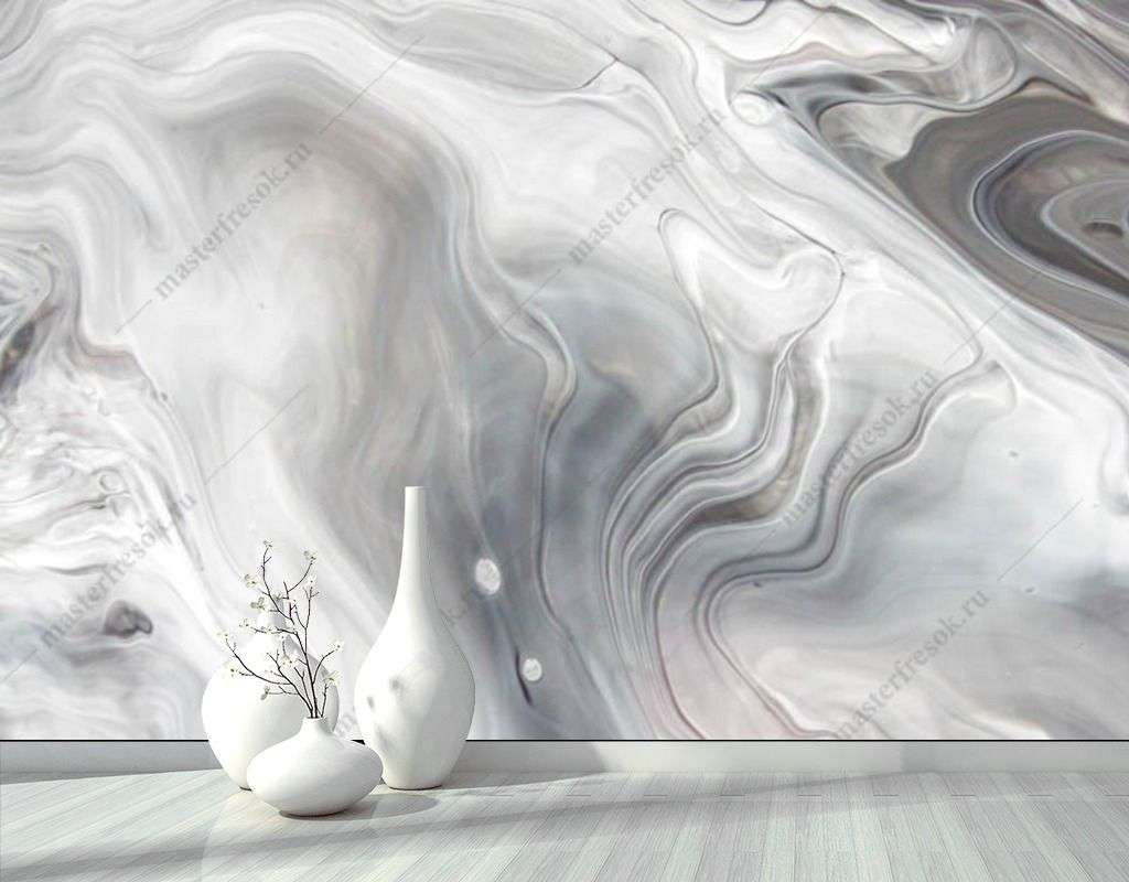 Фотообои в интерьере серый мрамор с разводами  9-1533 фото
