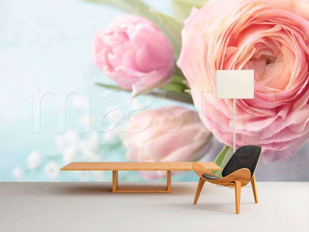 Фотообои в интерьере розовое на голубом  9-100 фото