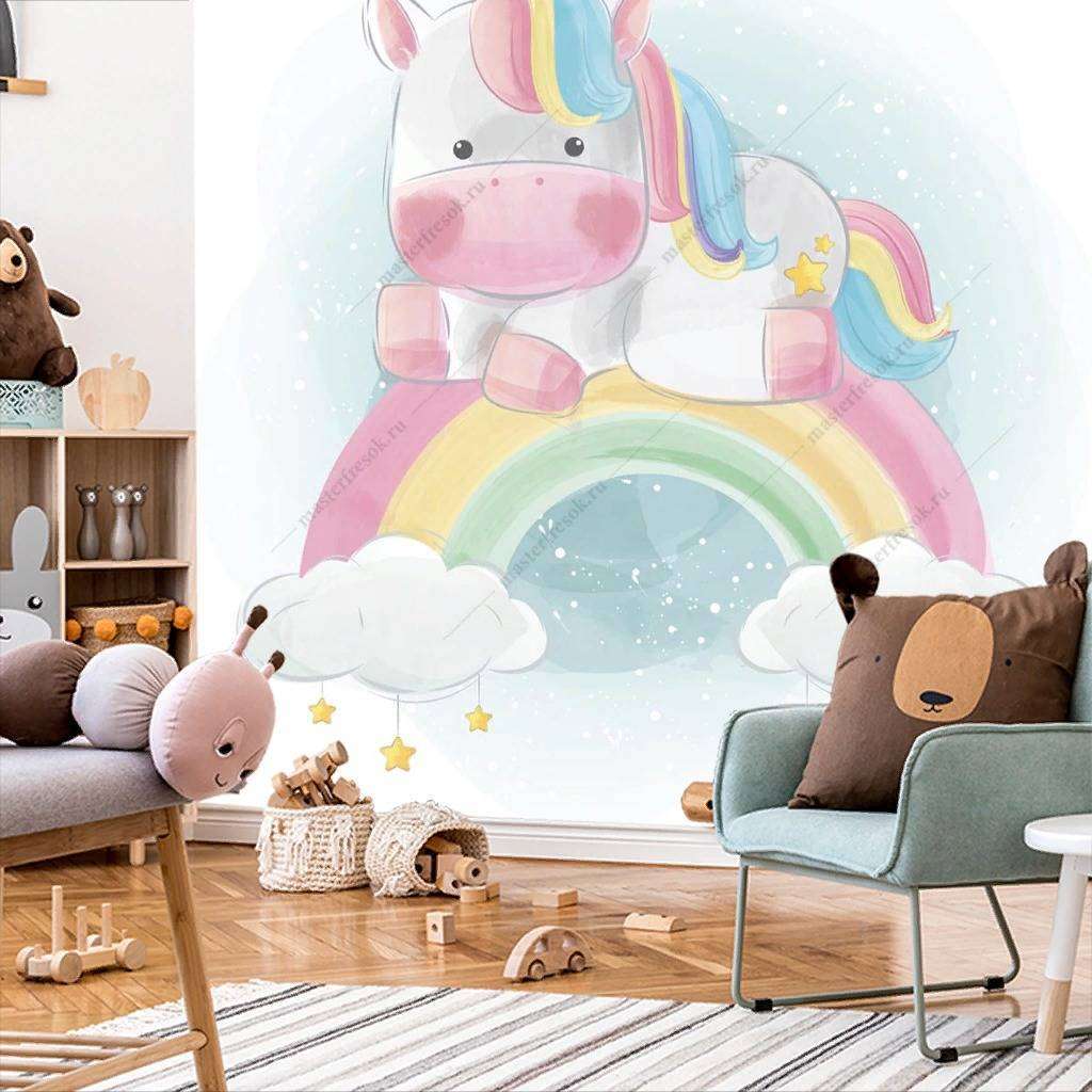 Фотообои в интерьере единорог на радуге  12-473 фото