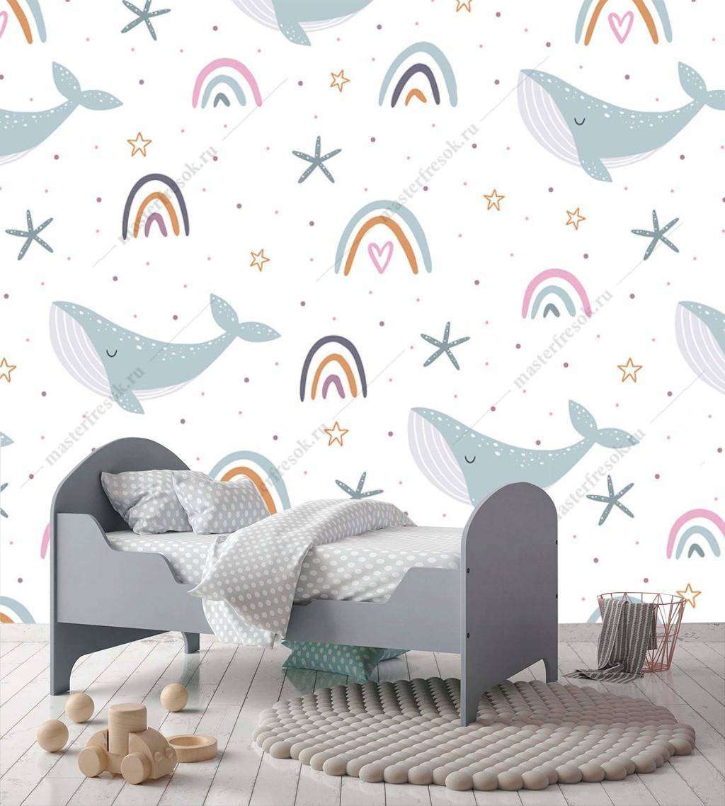 Фотообои в интерьере киты и радуги  12-740 фото