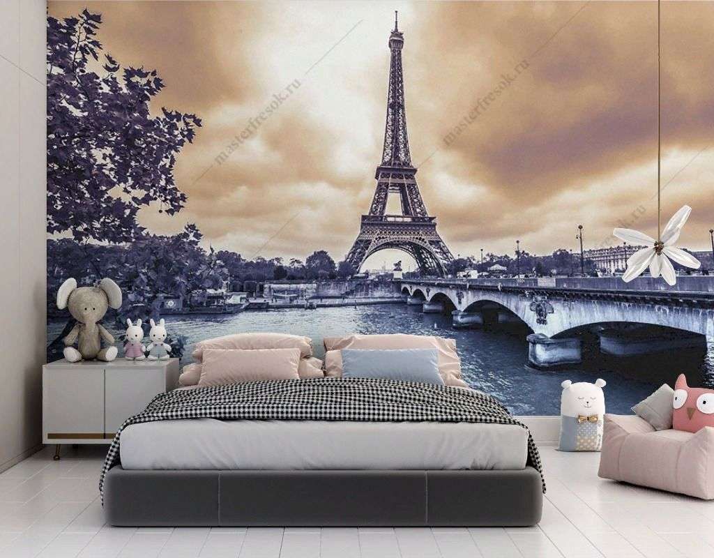 Фотообои в интерьере пасмурный париж  9-1741 фото