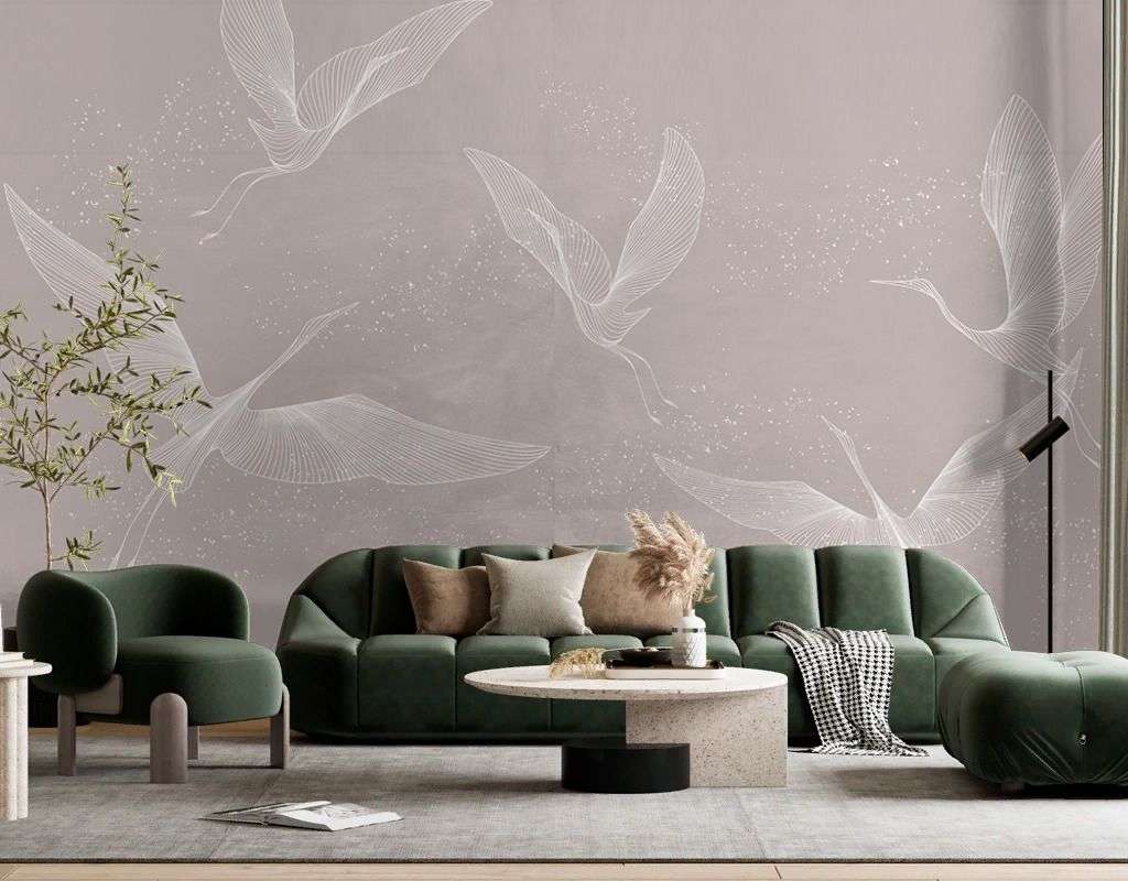 Фотообои в интерьере журавли белые  9-2106 фото