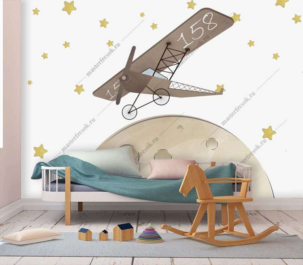 Фотообои в интерьере самолет на луне  12-1370 фото