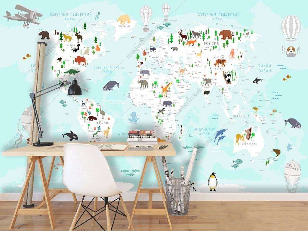 Фотообои в интерьере карта небесного цвета  14-179 фото