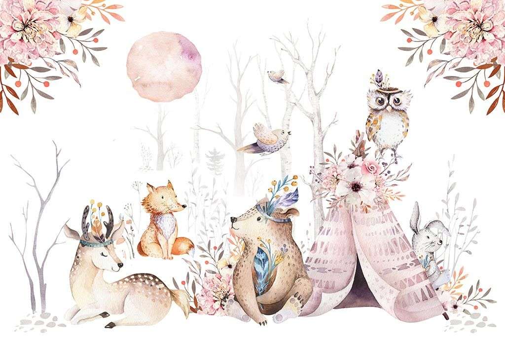 Фотообои в интерьере зверята у шалашика  14-062 фото