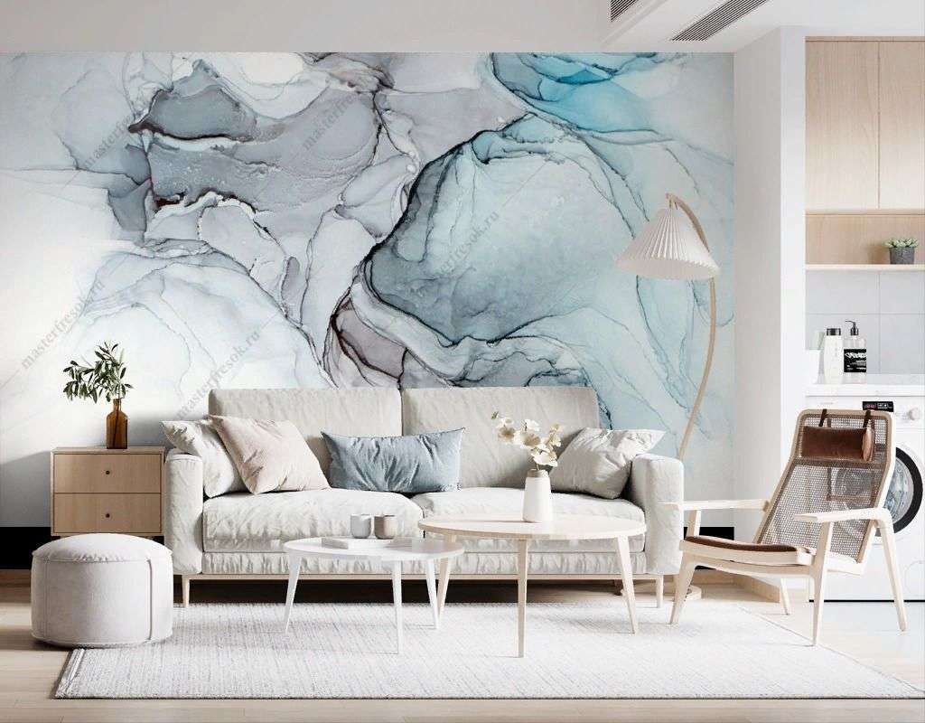 Фотообои в интерьере нежно-голубая акварель  9-1656 фото