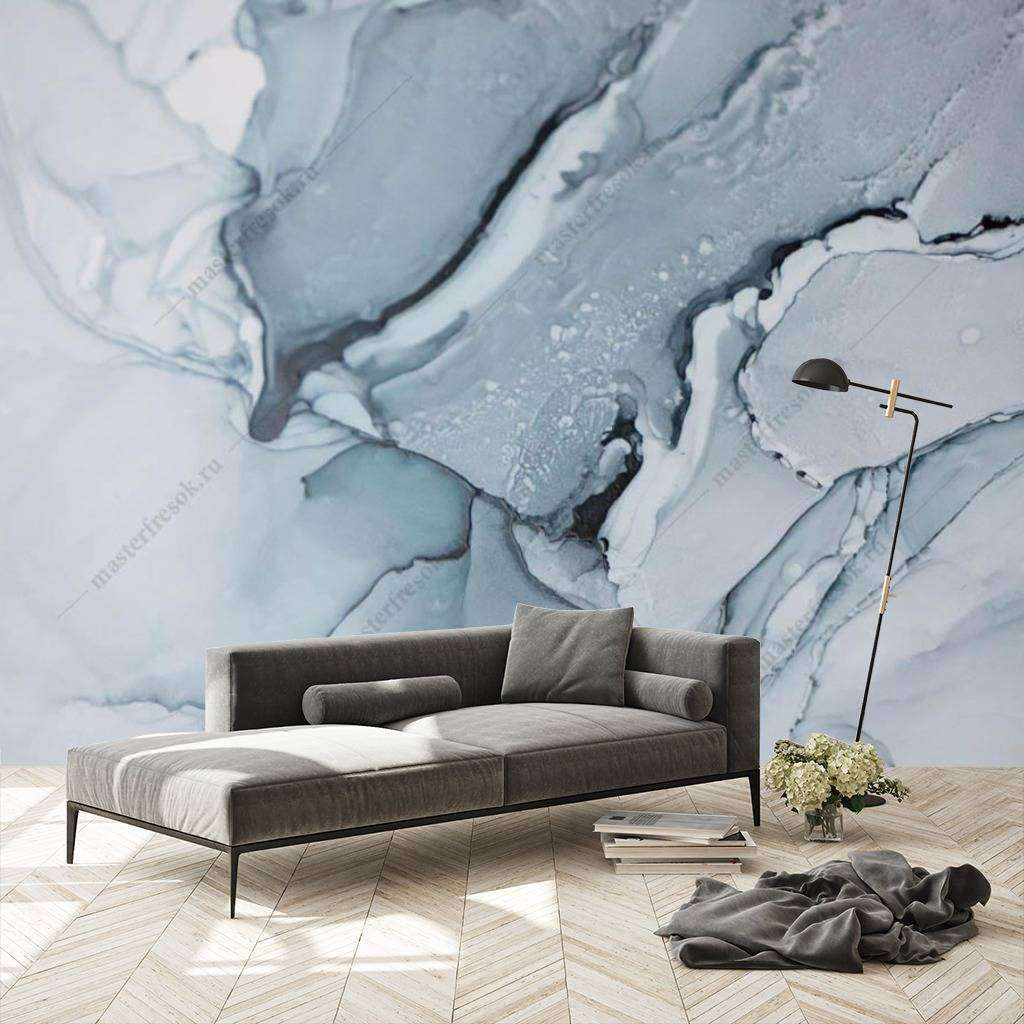 Фотообои Бесшовные обои на стену:  Флюид арт голубая акварель. Артикул: 9-1017  