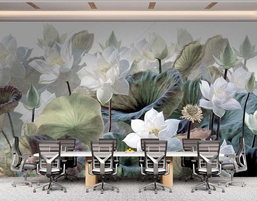 Фотообои в интерьере лотосы на белом фоне  9-1637 фото