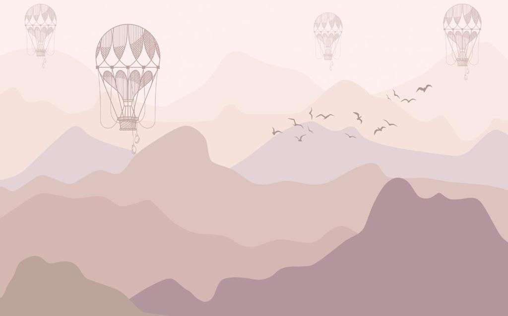 Фотообои в интерьере розовые горы с шарами  14-354 фото