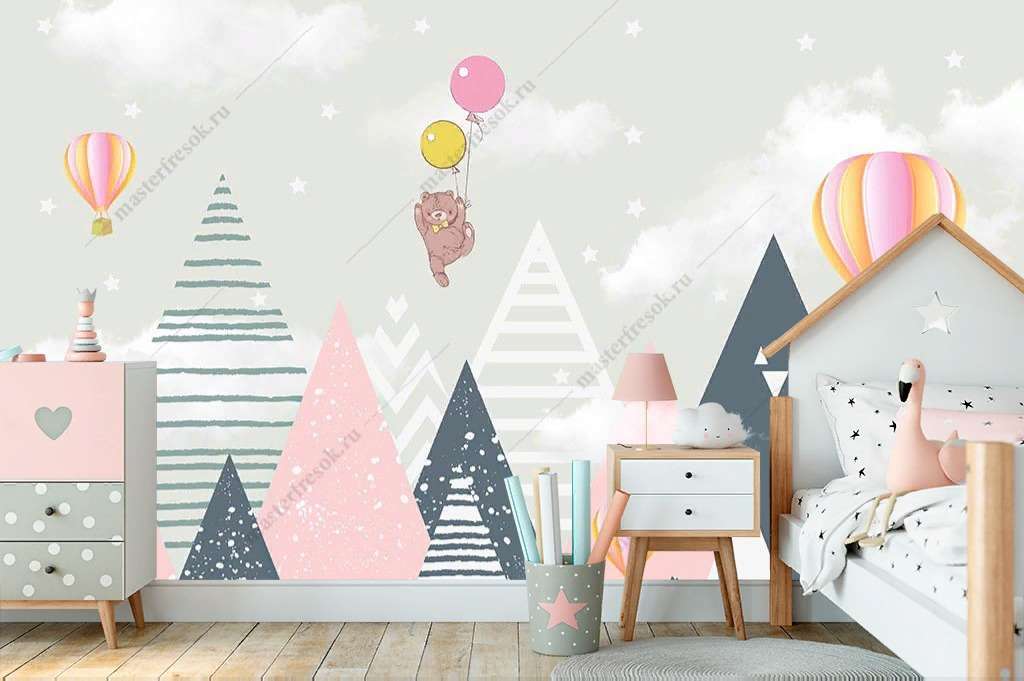 Фотообои Бесшовные обои на стену:  Воздушные шары над горами. Артикул: 14-328  