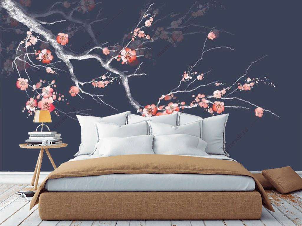 Фотообои в интерьере цветущая сакура  15-967 фото
