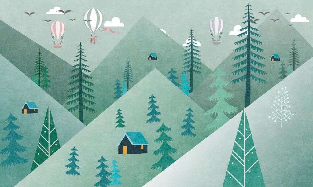 Фотообои в интерьере домик в хвойном лесу  14-360 фото