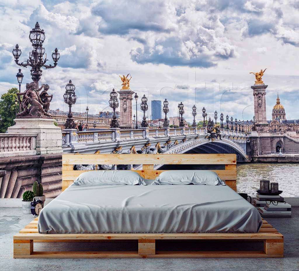 Фотообои в интерьере мост в париже и серое небо  9-769 фото
