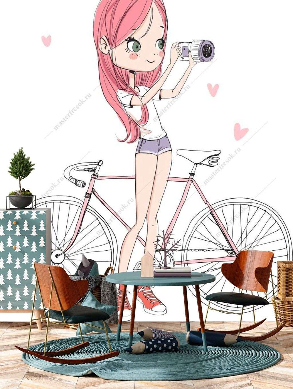 Фотообои в интерьере девушка возле велосипеда  12-1256 фото