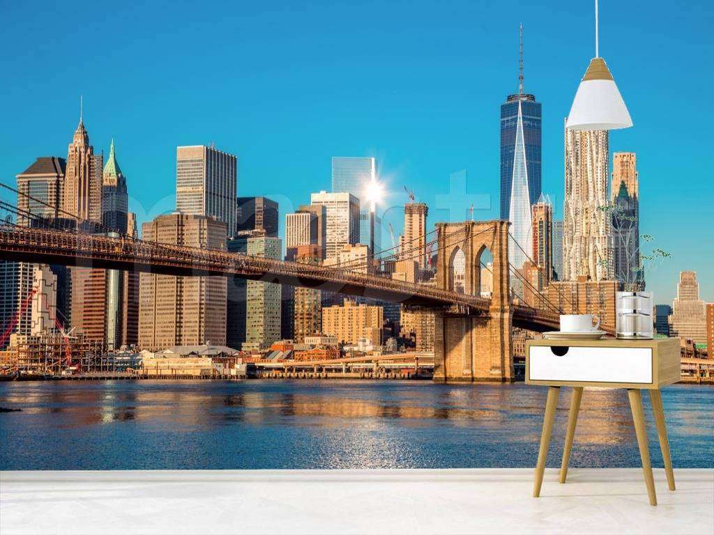 Фотообои в интерьере бруклинский мост в ясную погоду  9-832 фото