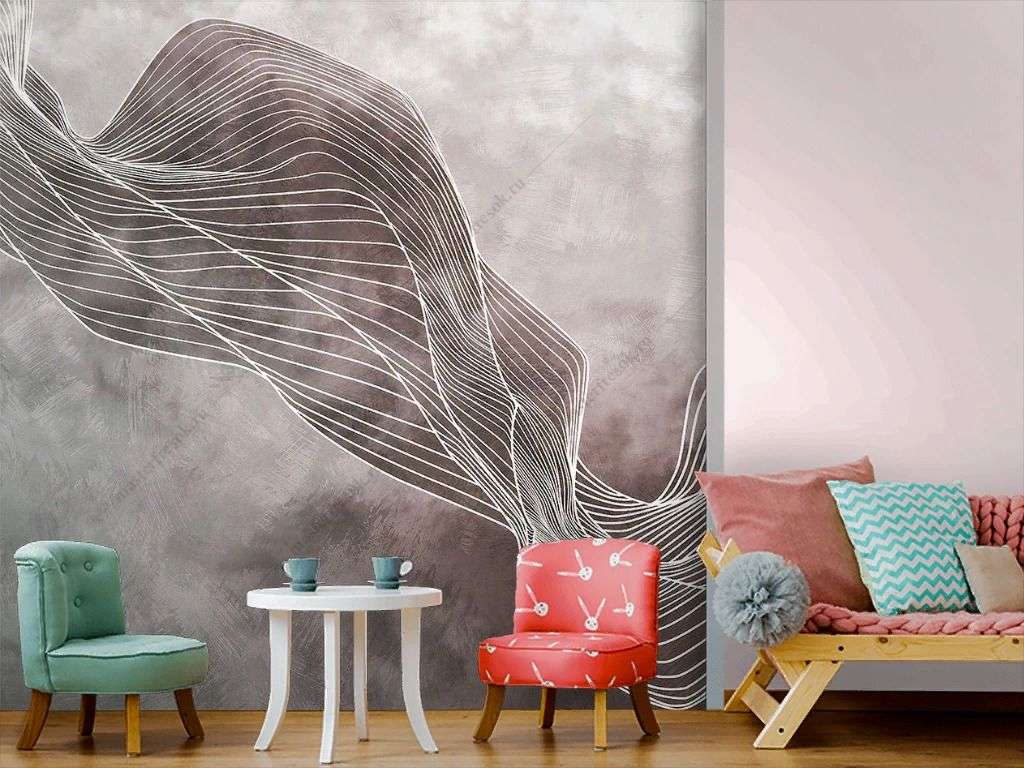 Фотообои в интерьере абстрактные линии на туманном фоне  14-663 фото