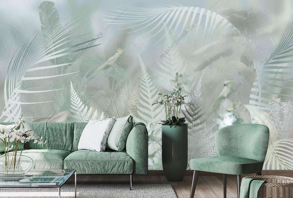 Фотообои Бесшовные обои на стену:  Пальмовые листья. Артикул: 13-366  