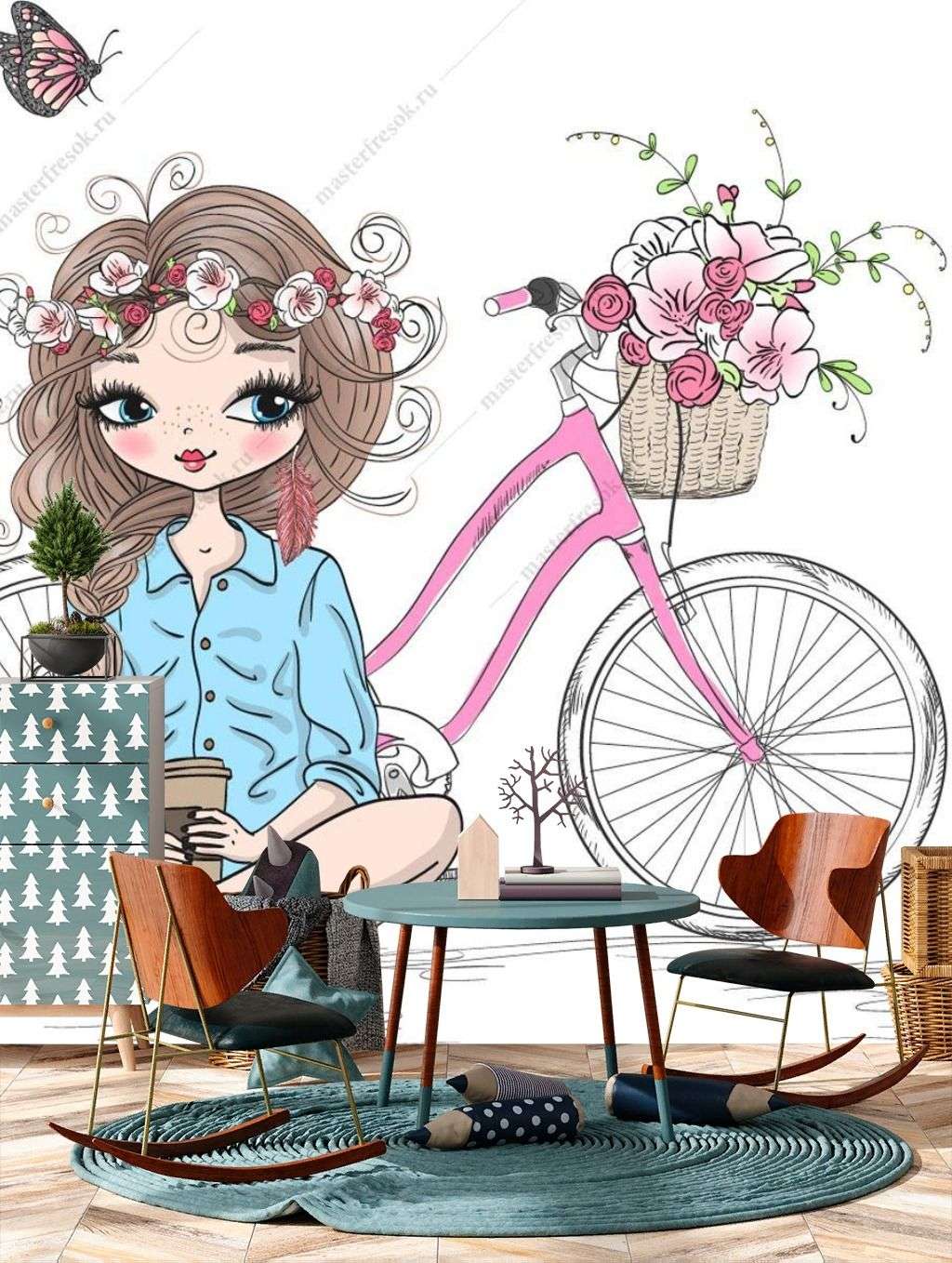 Фотообои в интерьере прогулка на велосипеде  12-1244 фото