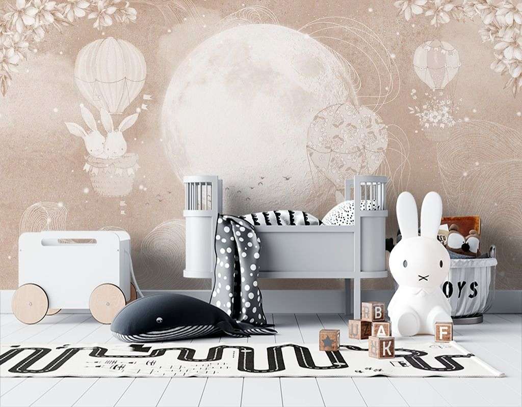 Фотообои в интерьере детские. зайка на шарике  12-1623 фото
