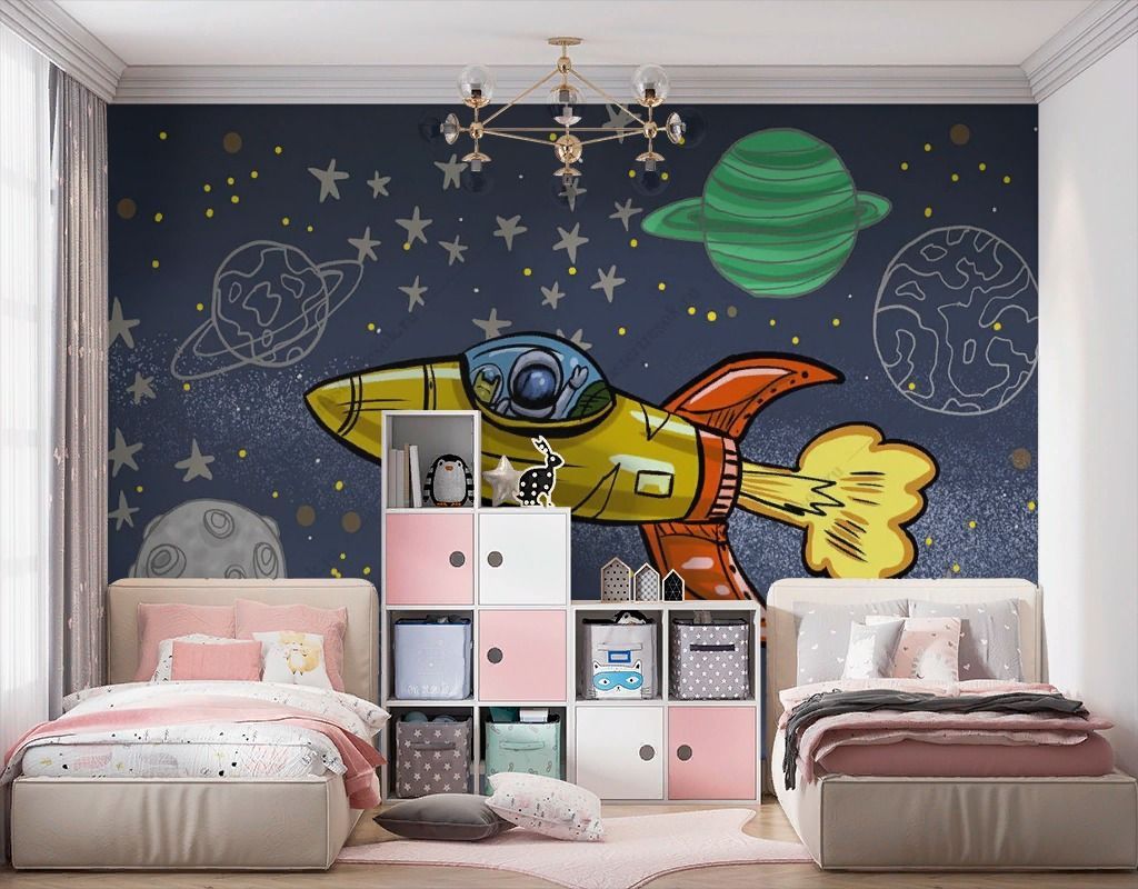 Фотообои Космос с желтой ракетой  14-661