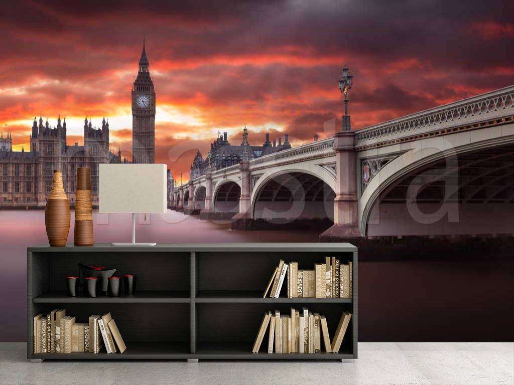 Фотообои в интерьере лондон на фоне заката  9-454 фото