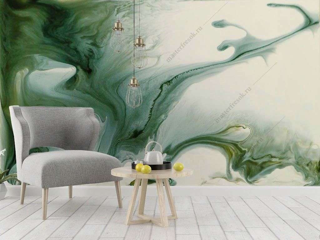 Фотообои в интерьере зеленый флюид  9-1297 фото
