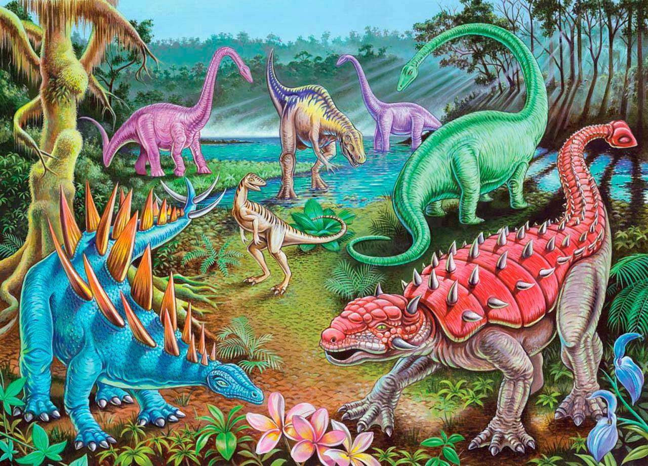 Фотообои в интерьере динозавры на водопое  8-301 фото