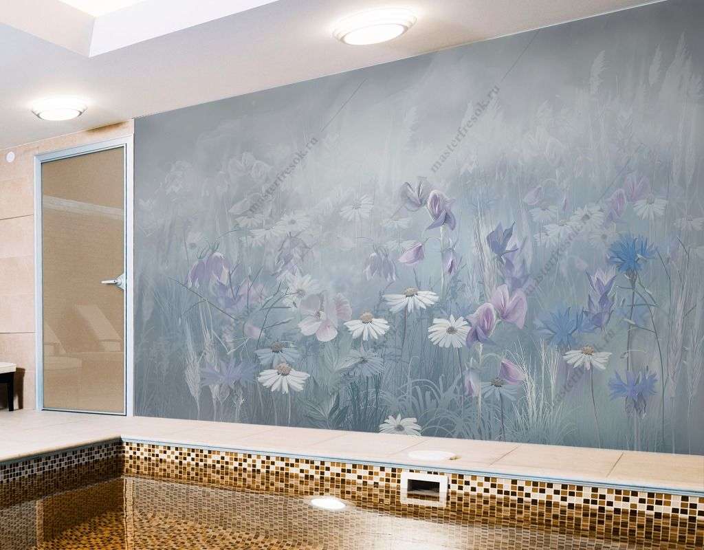 Фотообои в интерьере цветочная поляна  13-382 фото