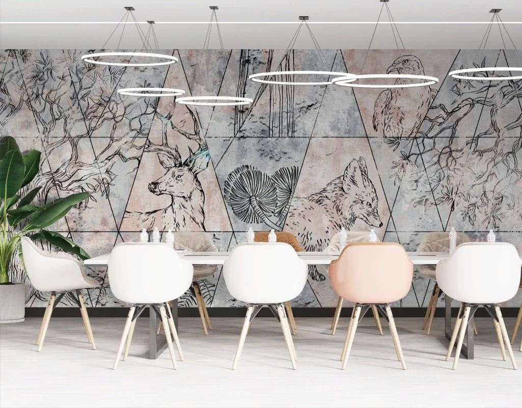 Фотообои в интерьере мозайка с животными  9-1686 фото