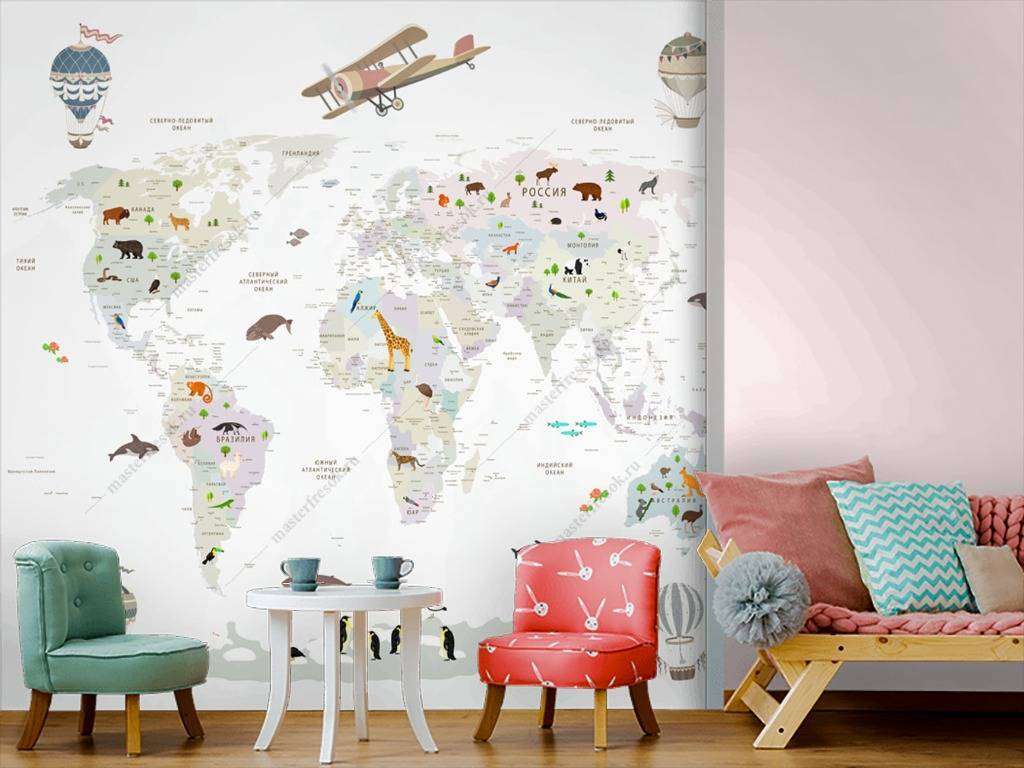 Фотообои в интерьере карта светло серая  12-1016 фото